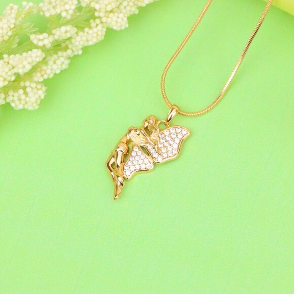 "Angel Wings Pendant in Rose Gold with CZ Stones, XPPT1395 - Picture 13 of 13